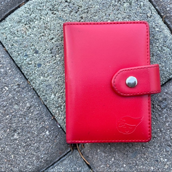 Red Faux Leather Card Holder, Snap Button Closure - Picture 1 of 3
